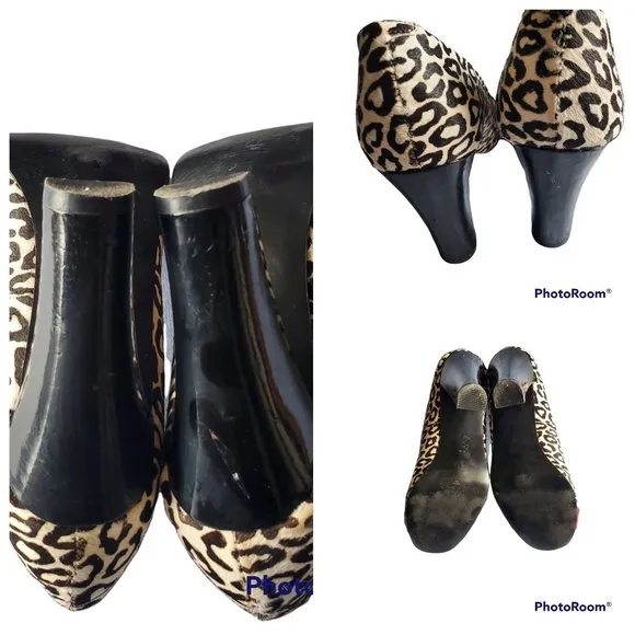 Steve Madden Women's Mindy Leopard Print Faux Fur Block Heel Stiletto Size 9.5M