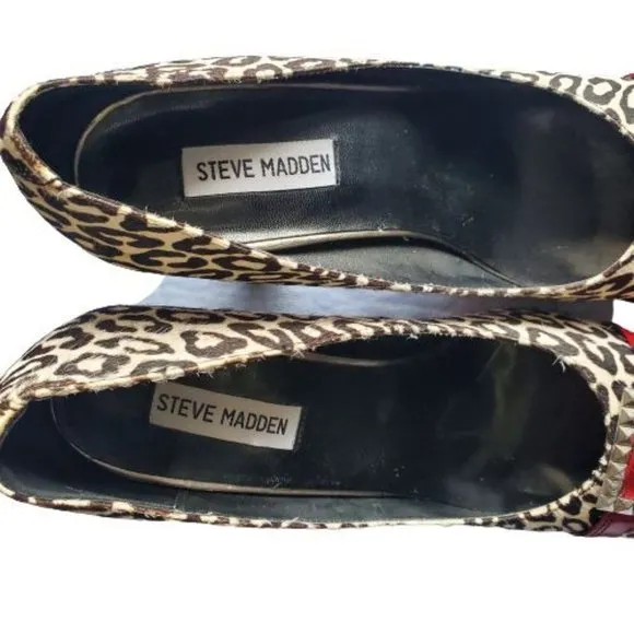 Steve Madden Women's Mindy Leopard Print Faux Fur Block Heel Stiletto Size 9.5M