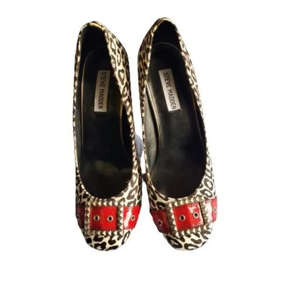 Steve Madden Women's Mindy Leopard Print Faux Fur Block Heel Stiletto Size 9.5M