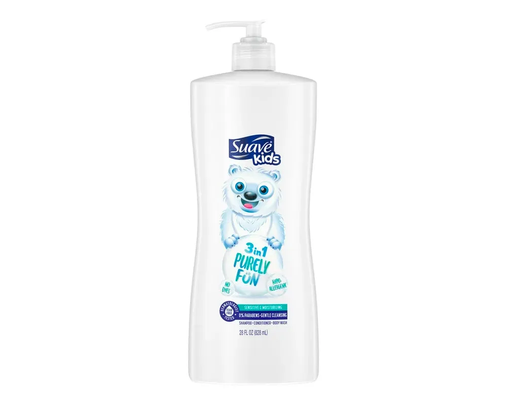 Suave Kids Purely Fun 3-in-1 Shampoo, Conditioner & Body Wash - Gentle, Tear-Free Formula for Kids