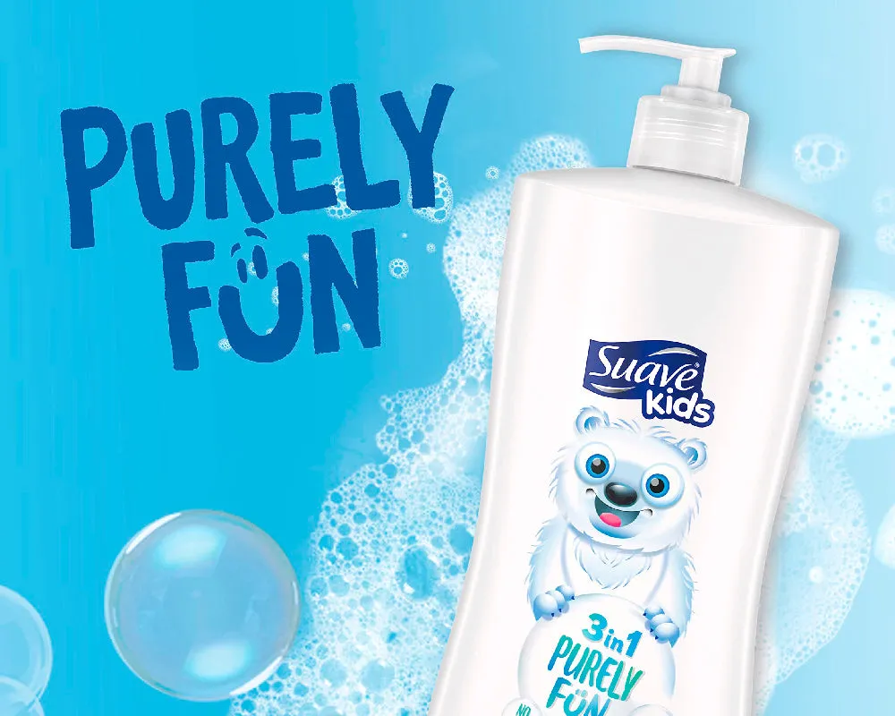 Suave Kids Purely Fun 3-in-1 Shampoo, Conditioner & Body Wash - Gentle, Tear-Free Formula for Kids