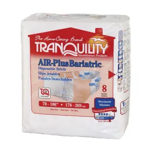 Tranquility 2195 Air Plus Breathable Briefs, 3XL Bariatric,  70"-106"  Pack of 8