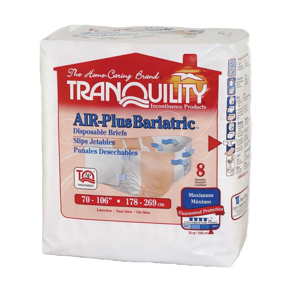 Tranquility 2195 Air Plus Breathable Briefs, 3XL Bariatric,  70"-106"  Pack of 8