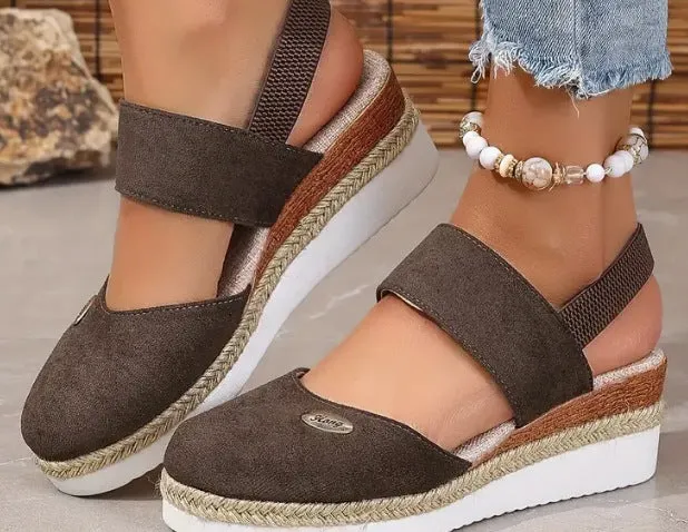 Wedge Lightweight Hemp Rope Braided Closed Toe Elastic Band Women's Shoes