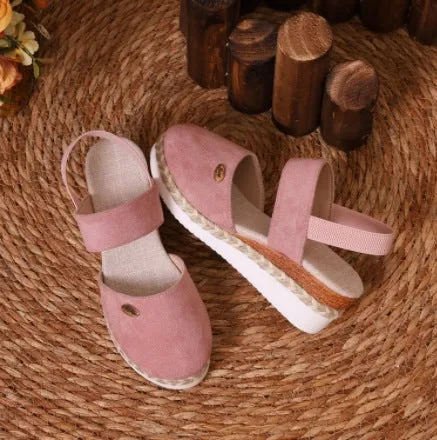 Wedge Lightweight Hemp Rope Braided Closed Toe Elastic Band Women's Shoes
