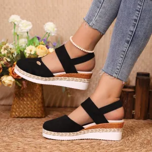 Wedge Lightweight Hemp Rope Braided Closed Toe Elastic Band Women's Shoes