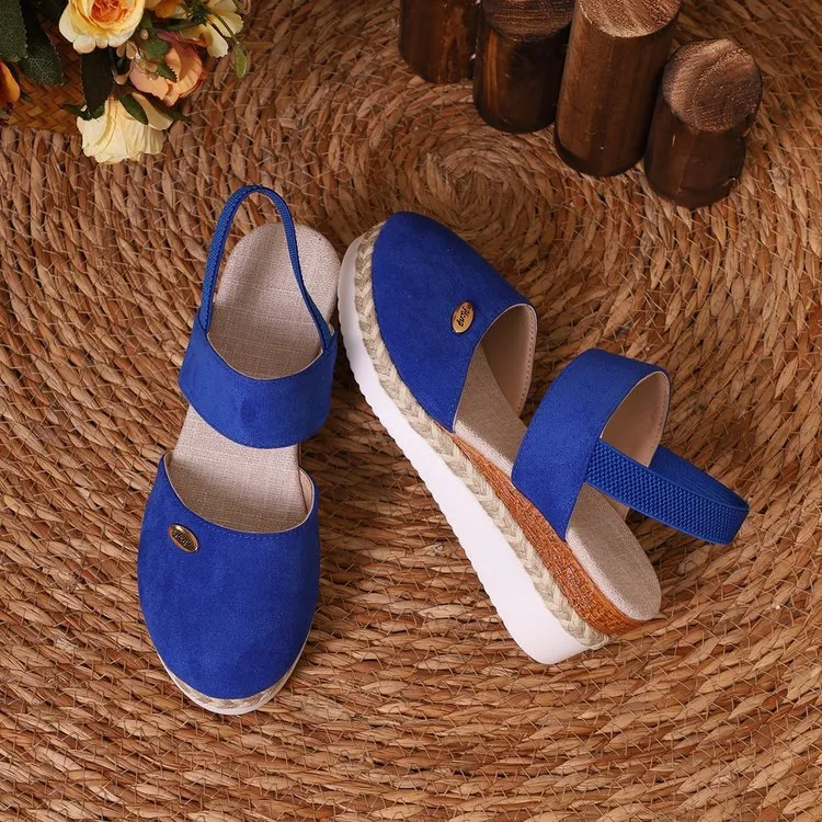 Wedge Lightweight Hemp Rope Braided Closed Toe Elastic Band Women's Shoes