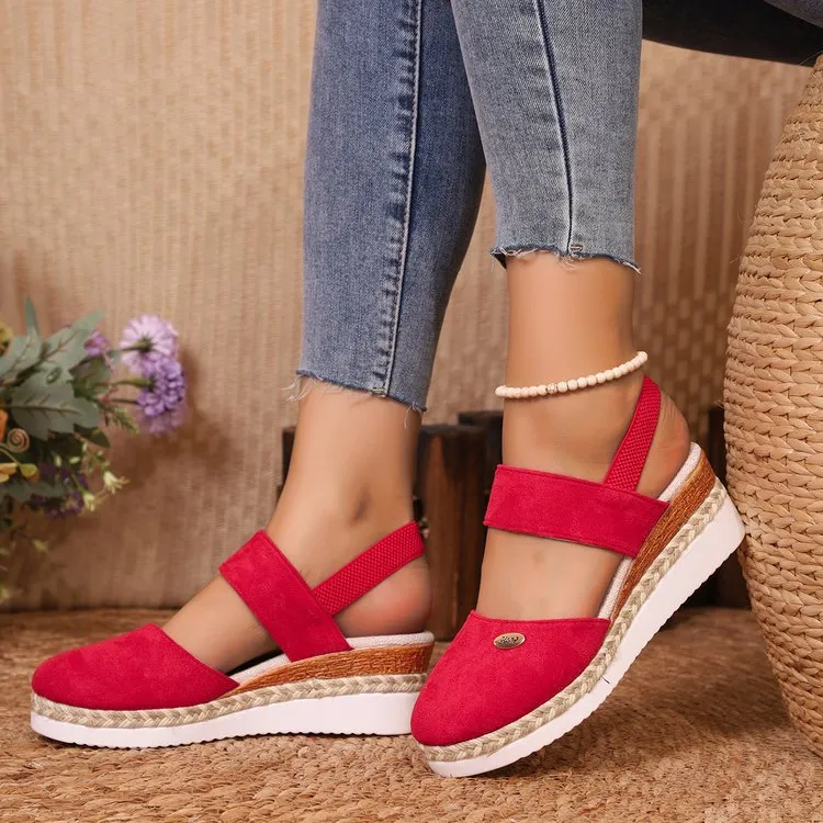 Wedge Lightweight Hemp Rope Braided Closed Toe Elastic Band Women's Shoes