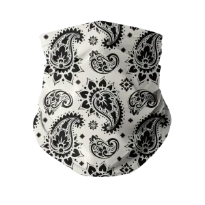 White with Black Bandana Paisley Pattern Neck Gaiter/Face Mask