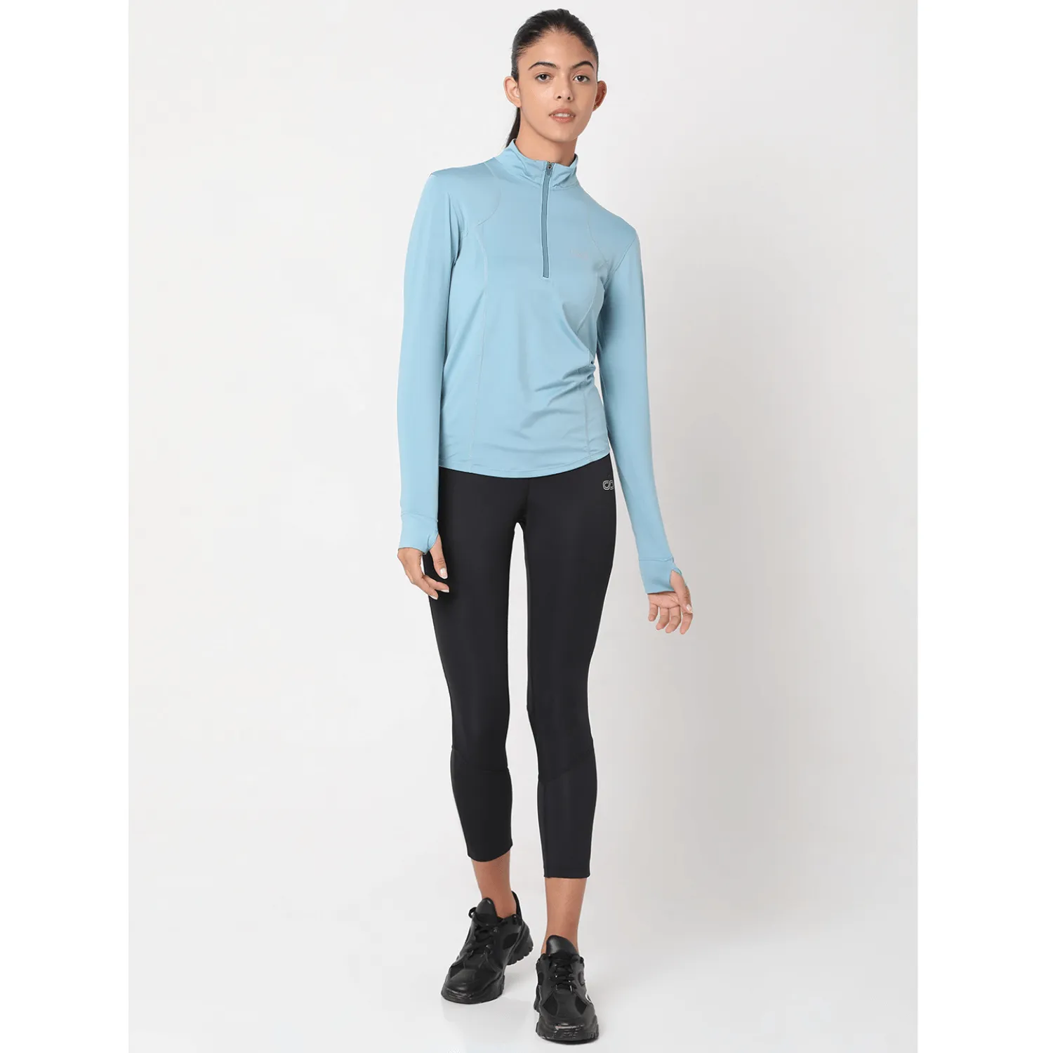Women's Ath Runner Zip Neck Stone Blue