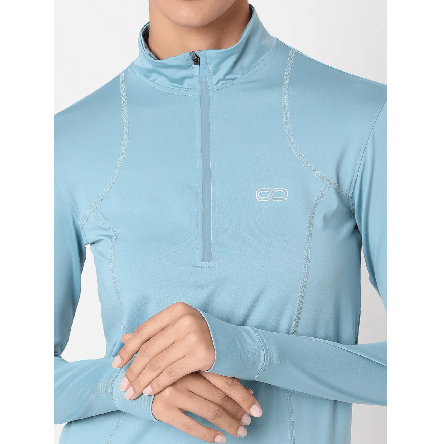 Women's Ath Runner Zip Neck Stone Blue