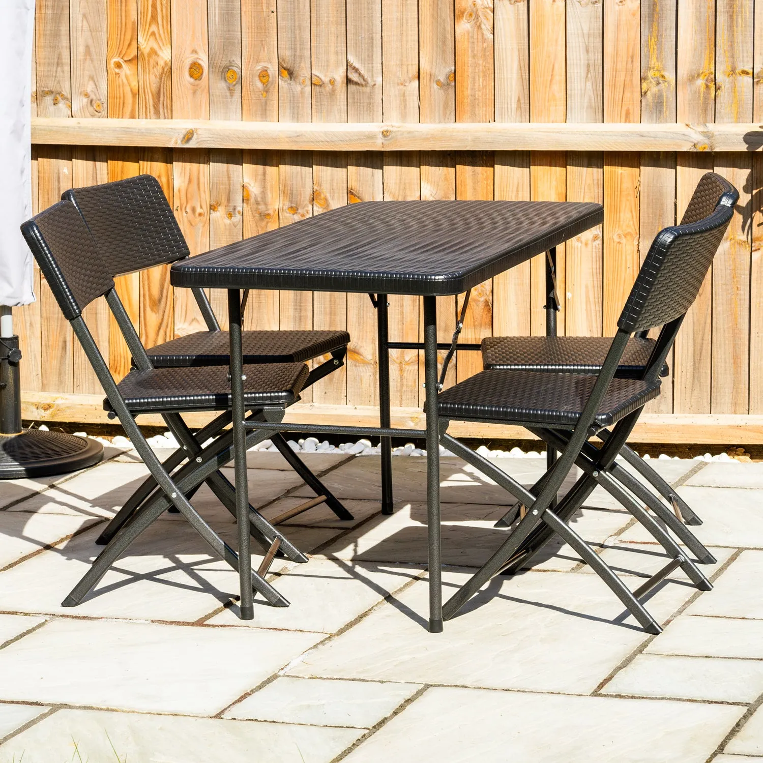 Woodside Rattan Effect Folding Garden Patio Furniture, Table & Chair Dining Sets