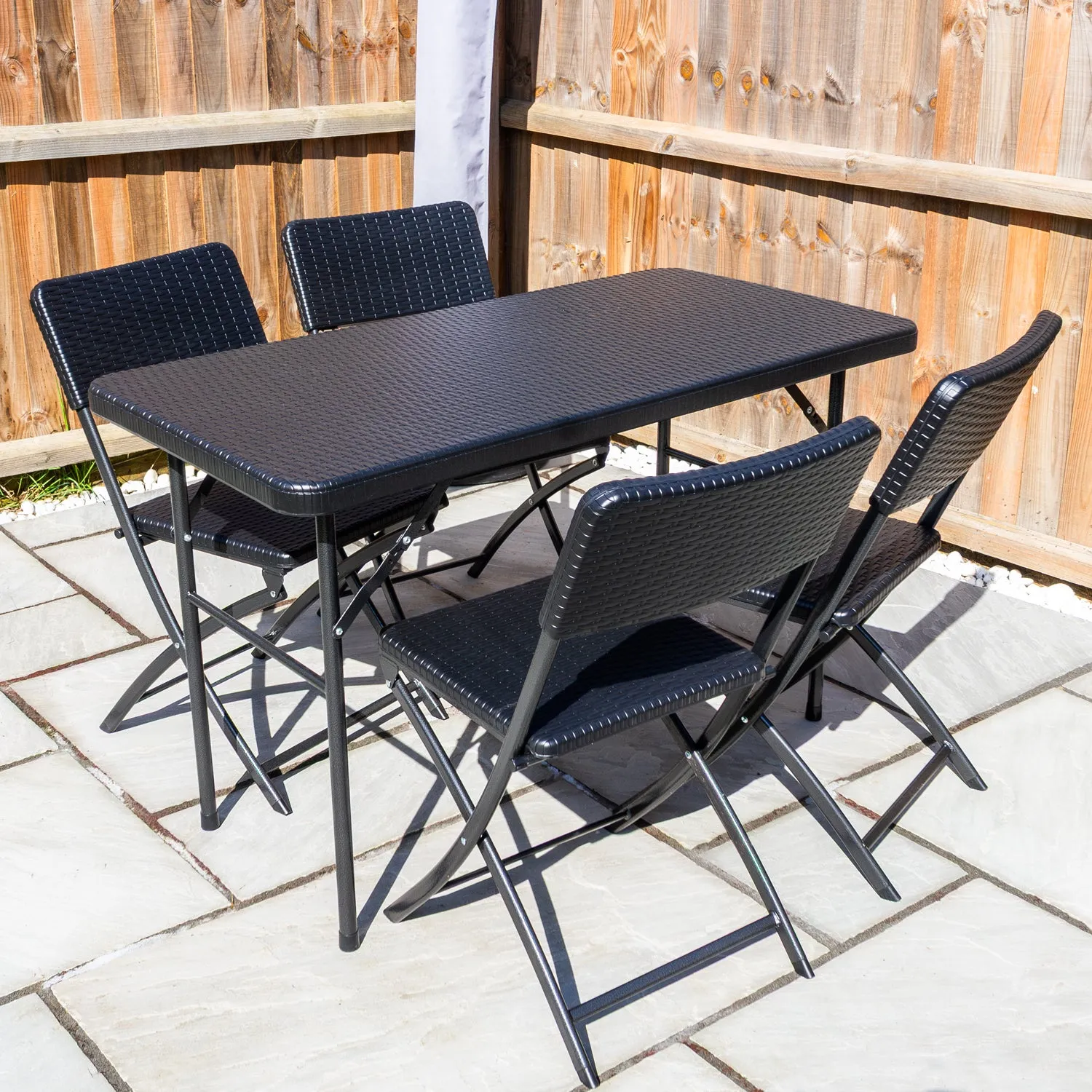 Woodside Rattan Effect Folding Garden Patio Furniture, Table & Chair Dining Sets