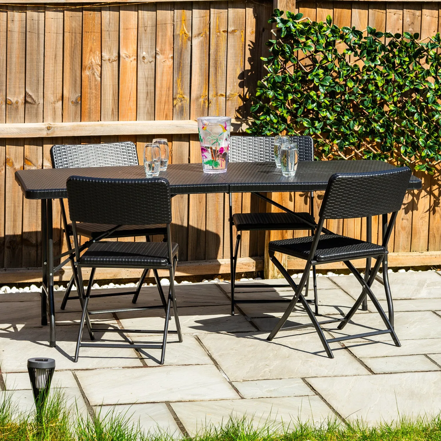 Woodside Rattan Effect Folding Garden Patio Furniture, Table & Chair Dining Sets
