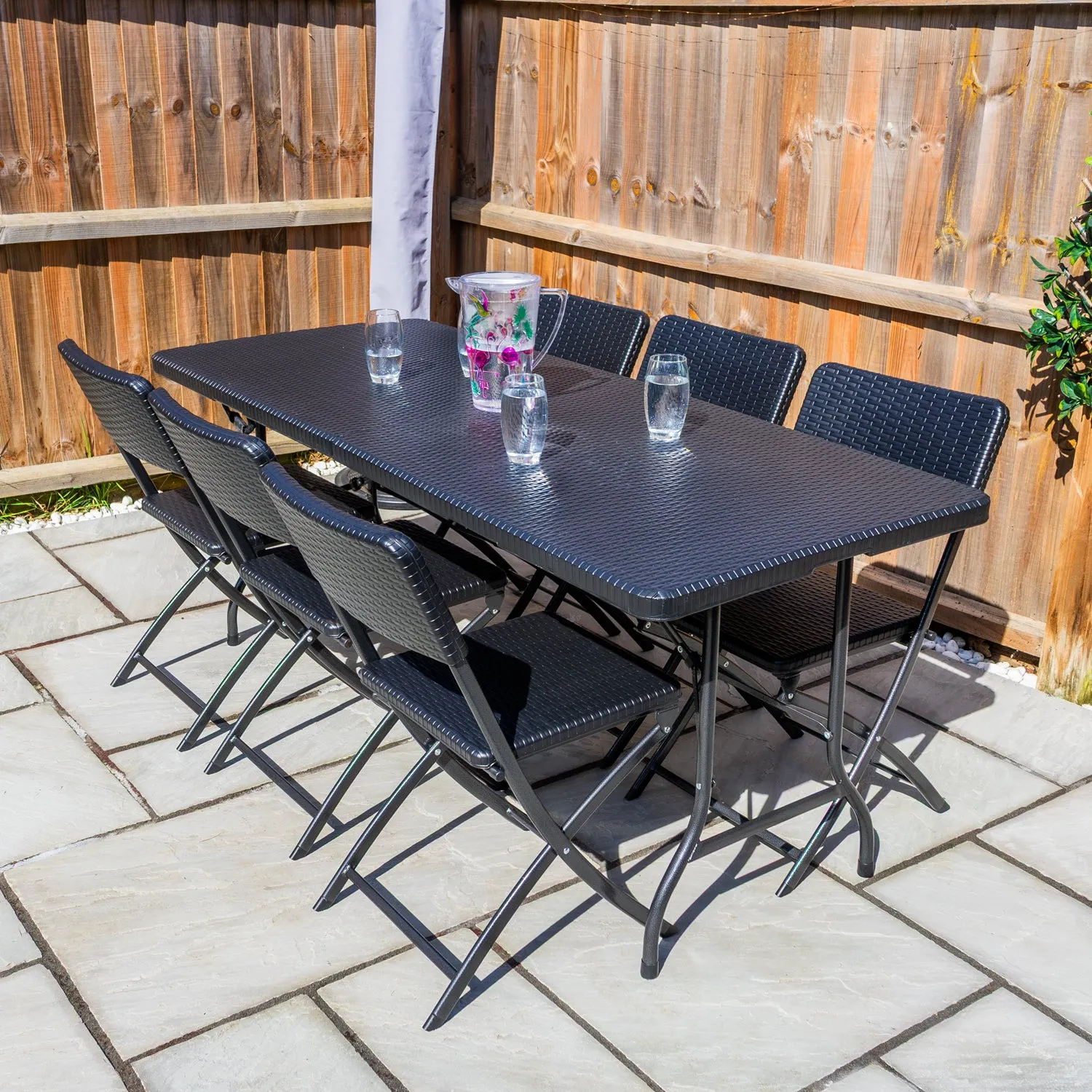 Woodside Rattan Effect Folding Garden Patio Furniture, Table & Chair Dining Sets