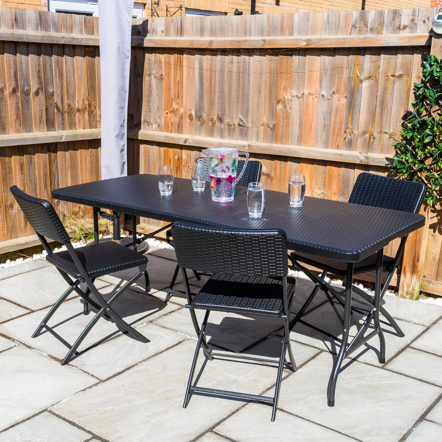 Woodside Rattan Effect Folding Garden Patio Furniture, Table & Chair Dining Sets