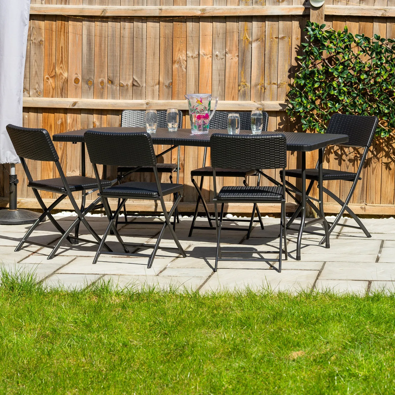 Woodside Rattan Effect Folding Garden Patio Furniture, Table & Chair Dining Sets