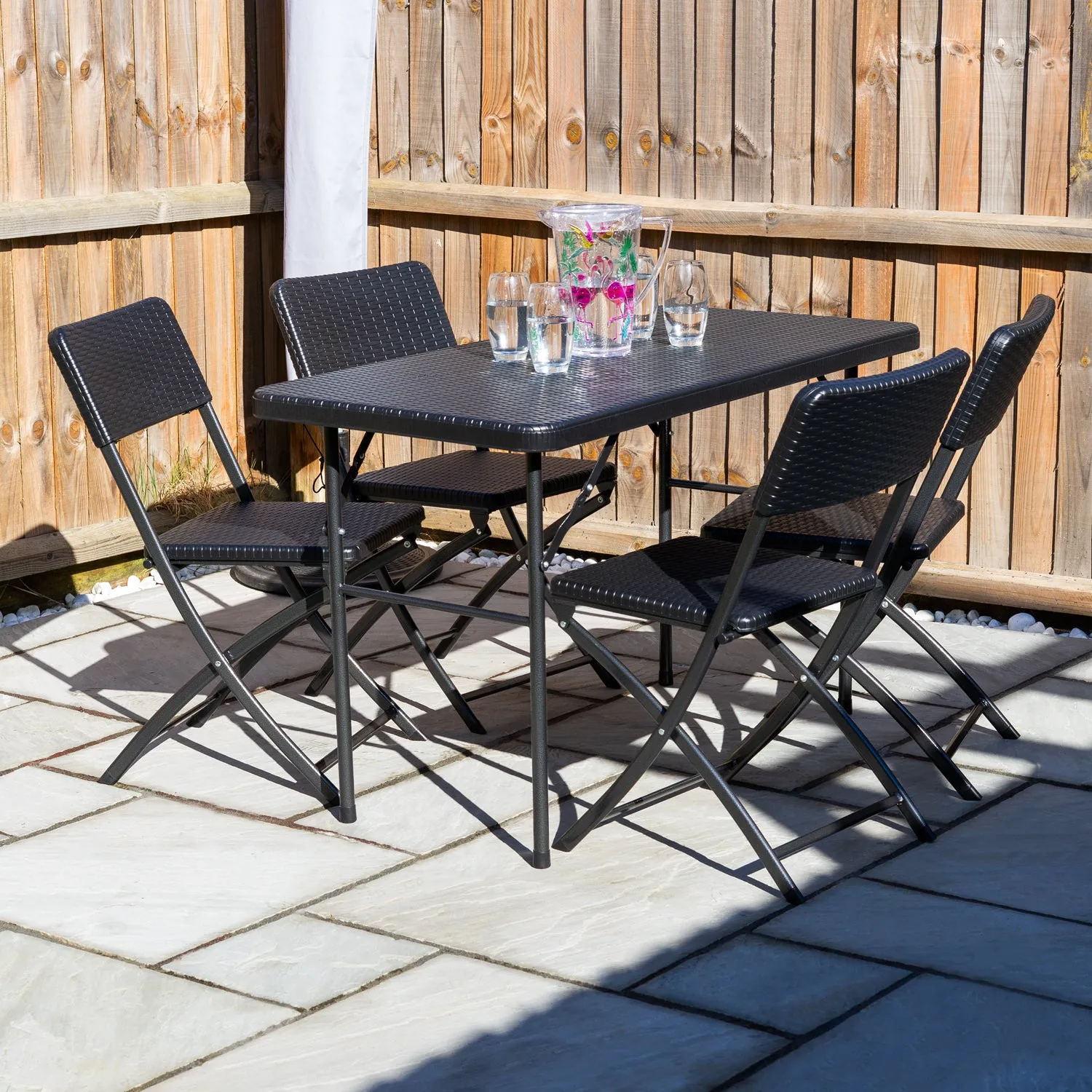Woodside Rattan Effect Folding Garden Patio Furniture, Table & Chair Dining Sets