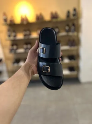 WS Pure leather Handmade Standard Black Chappal-005013