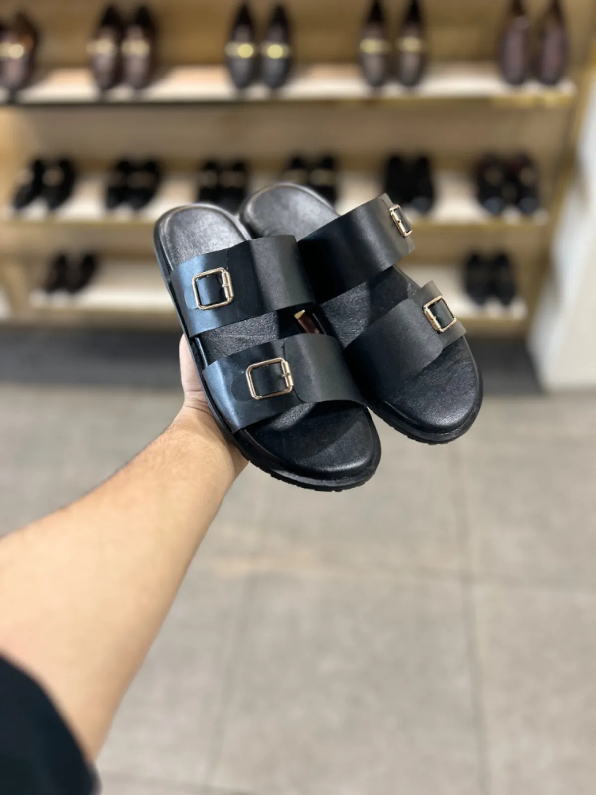 WS Pure leather Handmade Standard Black Chappal-005013